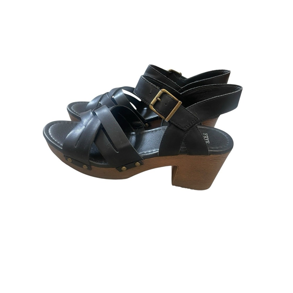 Frye Black Vita Strappy Slingback Studded Buckle Platform Sandals Sz 9 3"‎ Heel
